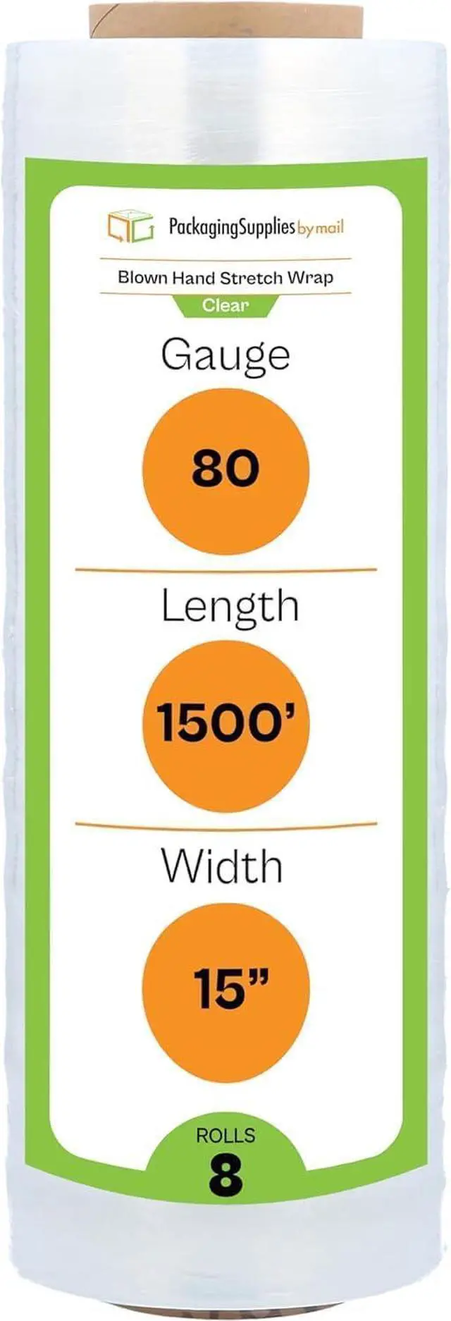 Main image of PSBM Blown Stretch Wrap, 8 Rolls 15 Inch x 1500 Feet 80 Gauge Heavy Duty Clear Plastic Wrap Industrial Strength Shrink Film for Moving, Packing & Shipping