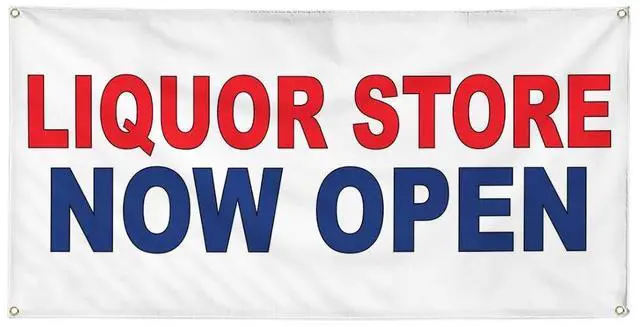 Main image of Vinyl Banner Multiple Sizes Liquor Store Now Open Red Blue Business Outdoor Weatherproof Industrial Yard Signs 10 Grommets 60x144Inches
