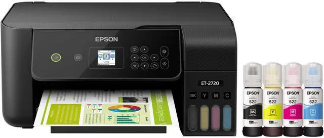 Main image of EcoTank ET-2720 All-in-One Wireless Color Inkjet Printer, Black - Print Scan Copy - 10.5 ppm, 5760 x 1440 dpi, Voice Activated, Borderless Photo Printing, Ethernet, DAODYANG