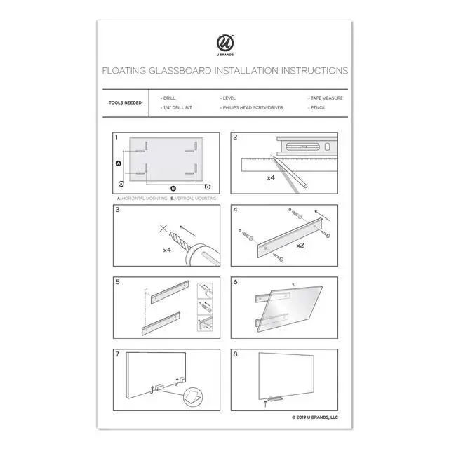 Alt view image 5 of 5 - Floating Glass Dry Erase Board, Office Supplies, White, with Eraser, Markers, 18 Tray, 4mm, 36 x 48"