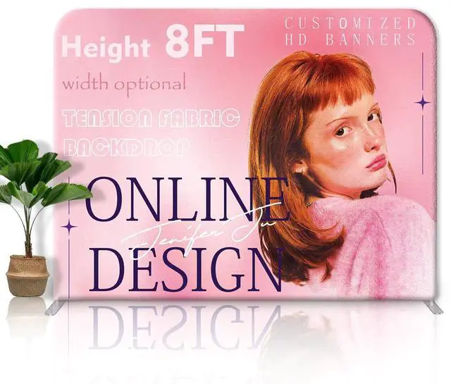 Main image of (Double-Sided Print) Tension Fabric Backdrop Trade Show Fabric Banner | 5x8 FT Custom Tension Fabric Display Large Trade Show Backdrop Display Booth Exhibit Standing Banner with Aluminum Frame