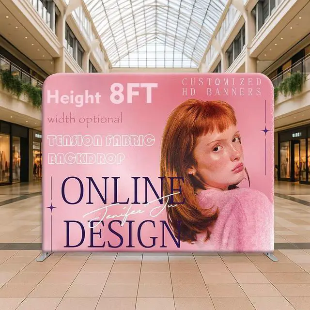 Alt view image 3 of 6 - (Double-Sided Print) Tension Fabric Backdrop Trade Show Fabric Banner | 5x8 FT Custom Tension Fabric Display Large Trade Show Backdrop Display Booth Exhibit Standing Banner with Aluminum Frame