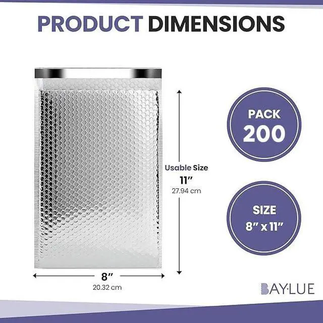 Alt view image 2 of 5 - Thermal Insulated Mailers 8x11, Cold Shipping Envelopes, 200 Pack | Keeps Contents Cold, Self-Seal Closure, Cushioned Protection, Tear-Resistant Foil, Bulk Pack, Size #2