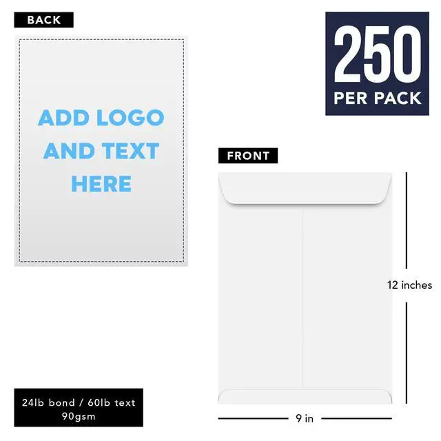 Alt view image 6 of 6 - Customize Your 9" x 12" Catalog Envelopes - Upload Your Full Color Logo and Return Address Custom Professionally Printed Bright White Wove Envelopes Thick and Sturdy (250)