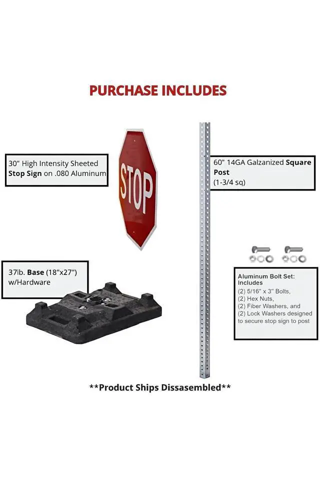 Alt view image 2 of 4 - Portable 30"X30" Stop Sign with Base & Hardware