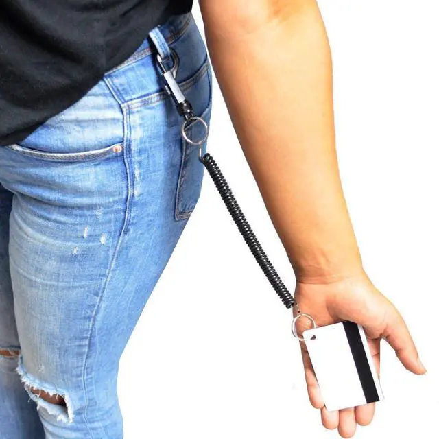 Alt view image 6 of 7 - Bulk 100 Pack Bungee Coil Cords - Elastic Stretchy Elastic Swipe Badge & Key Chain Ring Casino Card Clip Leash Lanyards - for Light Duty Use (Black)