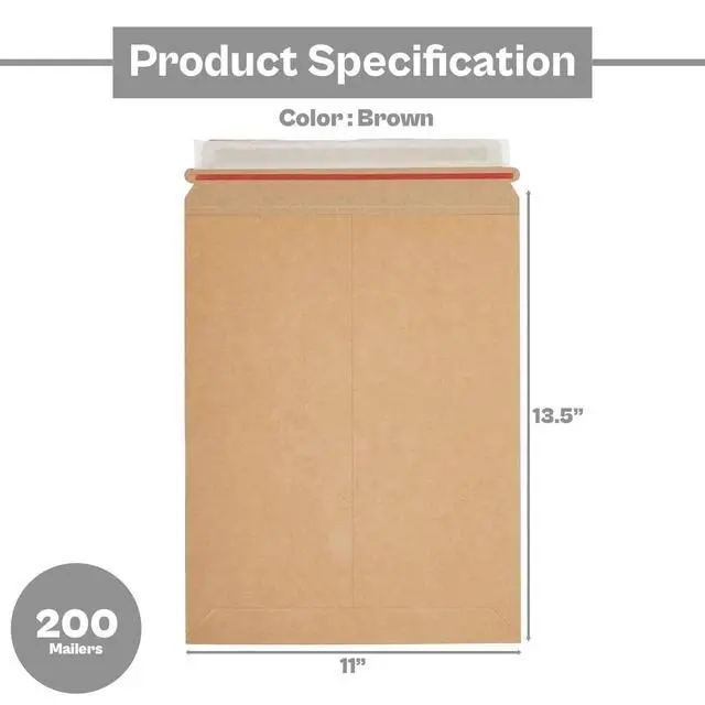 Alt view image 2 of 5 - PSBM 200 PCS 11 x 13.5 Inch Kraft Rigid Photo Mailers, Cardboard Shipping Envelopes, Mailers for Shipping Photos, CDs, Documents, Catalogue, Or Any Flat Object