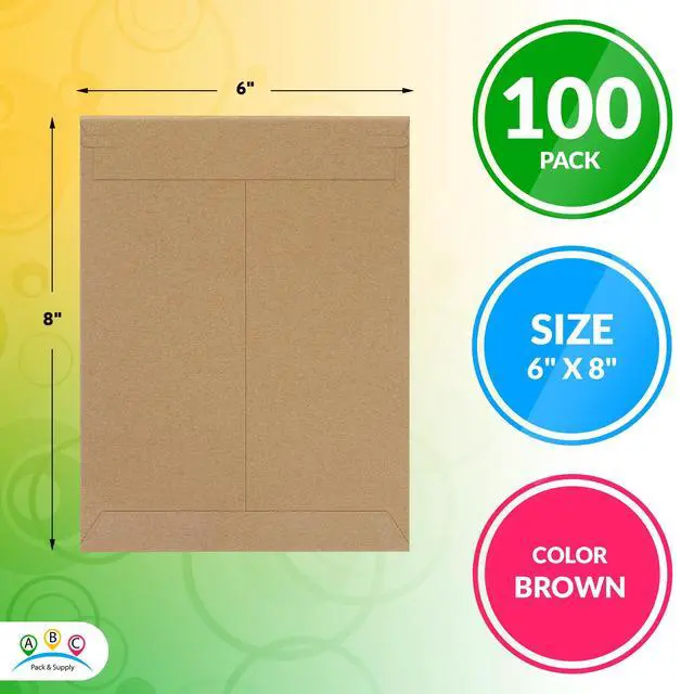 Alt view image 2 of 7 - Rigid Mailers 6 x 8 Inch, Brown Cardboard Envelopes, Self Seal Tear Strip, 550 GSM Paperboard, Stay Flat Design, Pack of 100