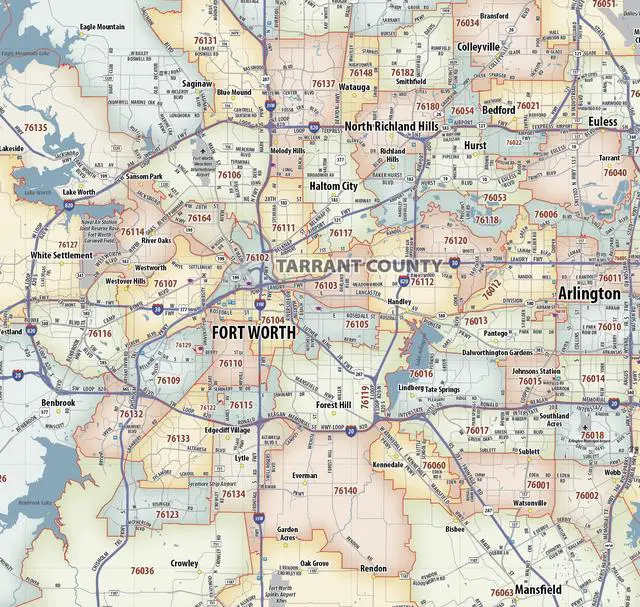 Alt view image 4 of 7 - Dallas - Fort Worth TX ZIP Code Laminated Map (48' x 36')