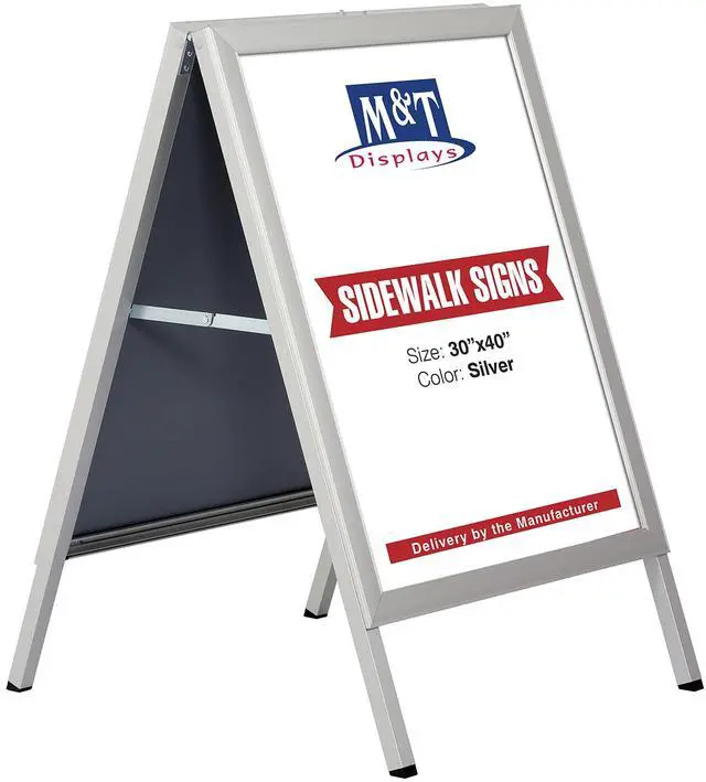 Main image of Sandwich Board Slide-in A Frame Double Sided, Picture, Poster, Advertising Display Menu Board, Aluminum Sidewalk Pavement Sign Holder (Silver, 30x40 inch)