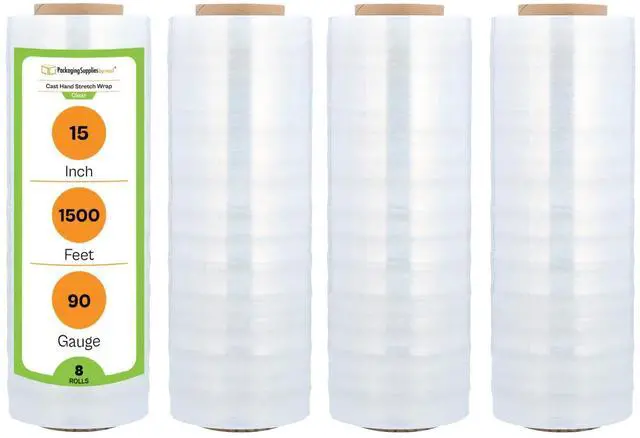 Main image of PSBM Stretch Wrap, 8 Rolls 15 Inch x 1500 Feet 90 Gauge Heavy Duty Clear Plastic Wrap Industrial Strength Shrink Film for Moving, Packing & Shipping
