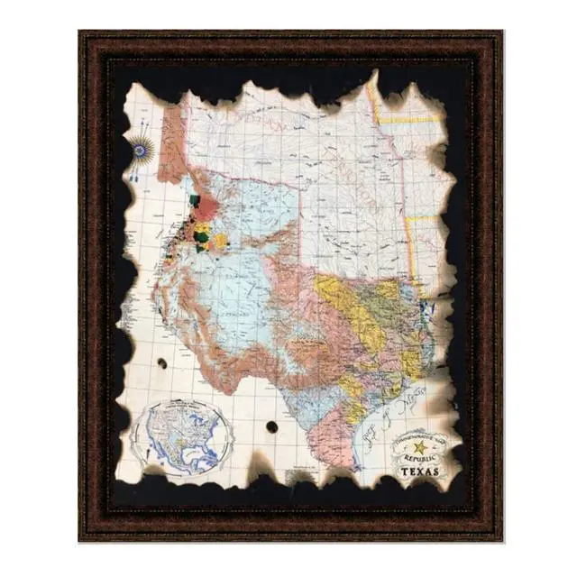 Main image of Framed 1845 Republic Of Texas Map - Torn Edges - 30X36"