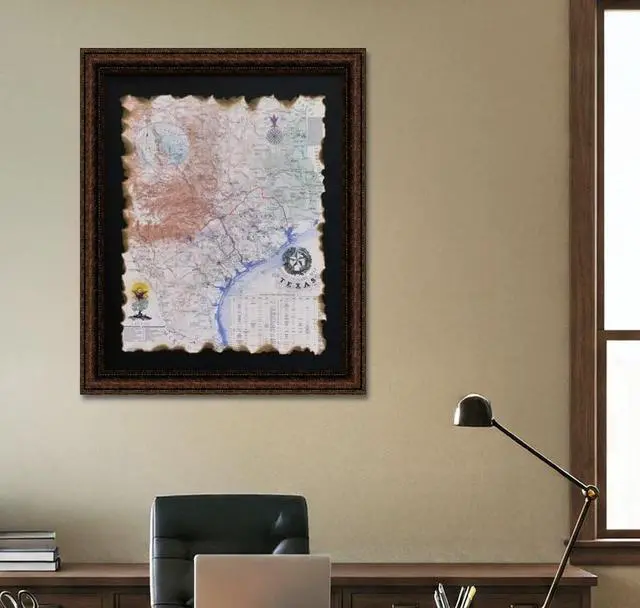Alt view image 2 of 7 - Framed 1845 Republic Of Texas Map - Torn Edges - 30X36"