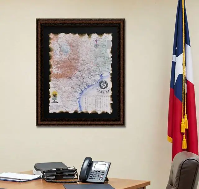 Alt view image 3 of 7 - Framed 1845 Republic Of Texas Map - Torn Edges - 30X36"