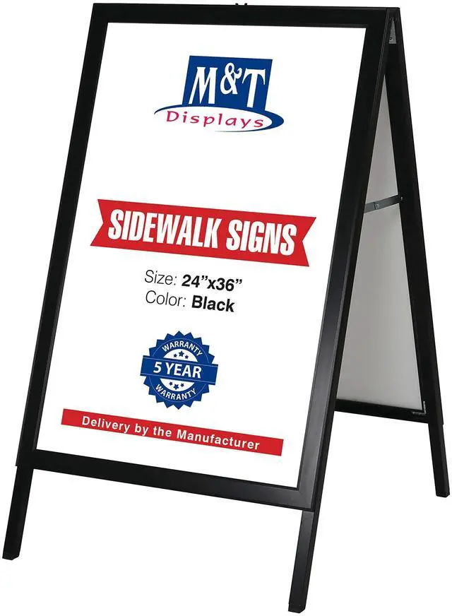 Main image of Sandwich Board Slide-in A Frame Double Sided, Picture, Poster, Advertising Display Menu Board, Aluminum Sidewalk Pavement Sign Holder (Black, 24x36 inch)