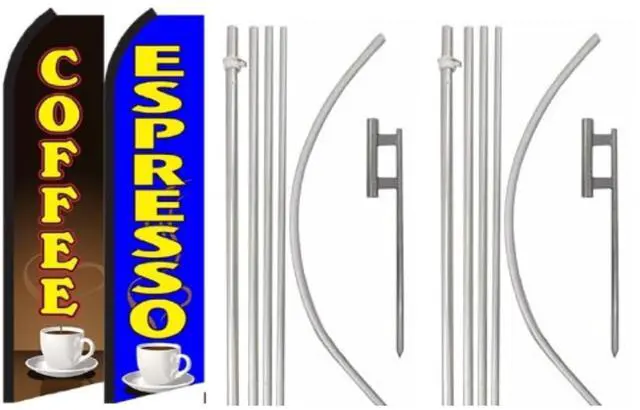 Main image of Coffee, Espresso Standard Size Swooper Feather Flag Sign with Full Assembly Pole and Ground Spike Pk of 2