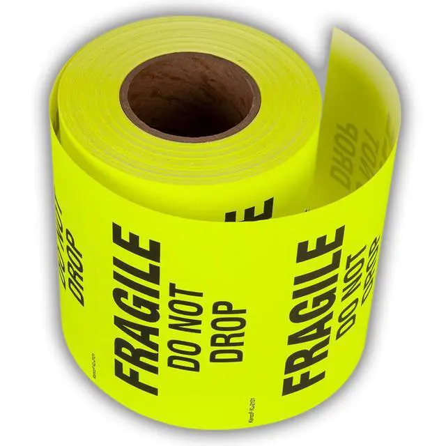 Alt view image 2 of 5 - 3" X 5" Fragile Do not Drop Fluorescent Shipping Label Stickers - 500 Permanent Adhesive Labels Per Roll (10 Pack)