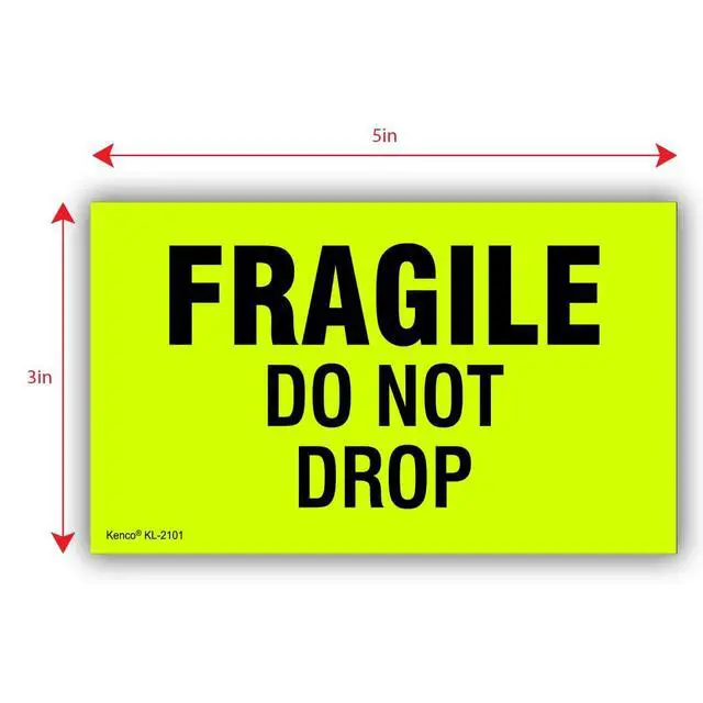Alt view image 3 of 5 - 3" X 5" Fragile Do not Drop Fluorescent Shipping Label Stickers - 500 Permanent Adhesive Labels Per Roll (10 Pack)