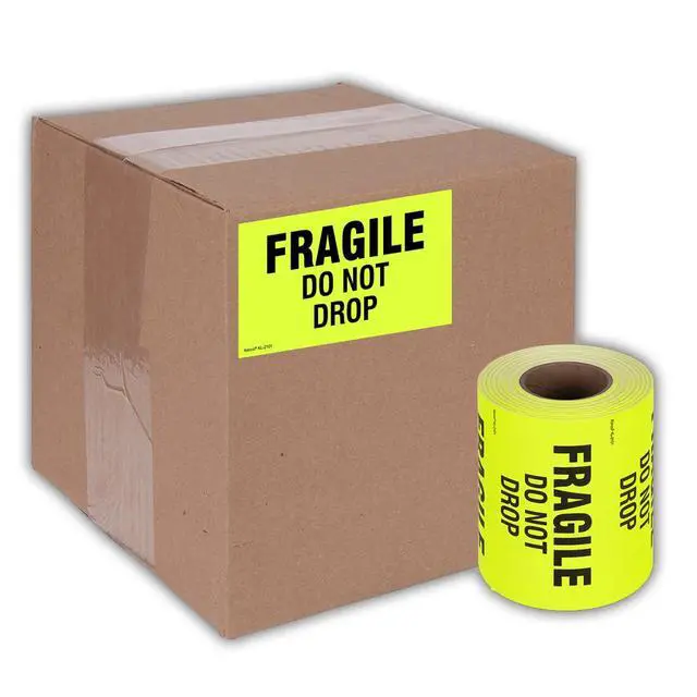 Alt view image 5 of 5 - 3" X 5" Fragile Do not Drop Fluorescent Shipping Label Stickers - 500 Permanent Adhesive Labels Per Roll (10 Pack)