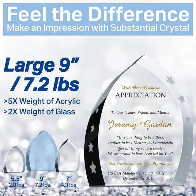 Alt view image 5 of 7 - Custom Crystal Boss Appreciation Award Plaque for Man and Woman, Personalized with Boss Name and Personal Message, Unique Appreciation, Promotion, Departing, Retirement Gift (L - 9")