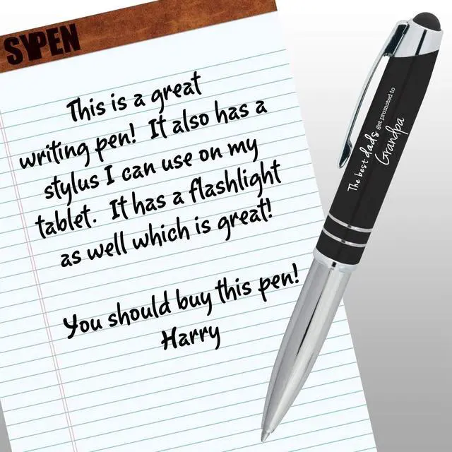 Alt view image 3 of 6 - Personalized Pens with Your Custom Text or Logo- Bulk 50 Pack- for Marketing, Parties, and Events, 3 in 1 LED Flashlight + Ballpoint Pen + Stylus for Touchscreen Devices, Black