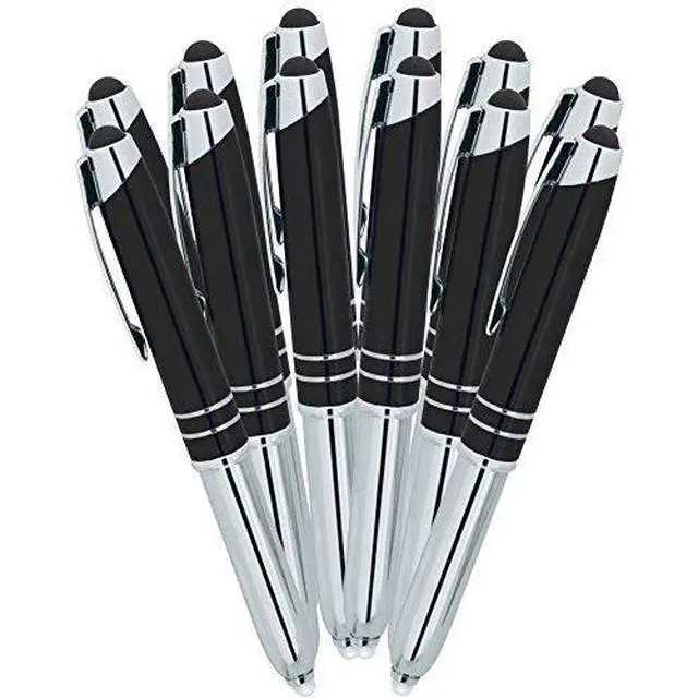 Alt view image 5 of 6 - Personalized Pens with Your Custom Text or Logo- Bulk 50 Pack- for Marketing, Parties, and Events, 3 in 1 LED Flashlight + Ballpoint Pen + Stylus for Touchscreen Devices, Black