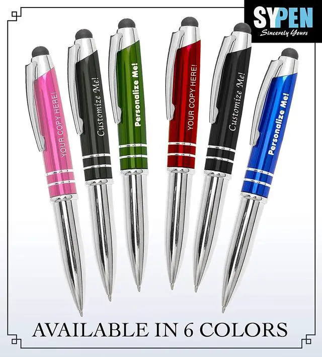 Alt view image 6 of 6 - Personalized Pens with Your Custom Text or Logo- Bulk 50 Pack- for Marketing, Parties, and Events, 3 in 1 LED Flashlight + Ballpoint Pen + Stylus for Touchscreen Devices, Black