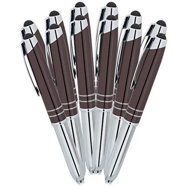 Alt view image 2 of 5 - Personalized Pens with your Custom Text or Logo- Bulk 50 Pack- for Marketing, Parties, and Events, 3 in 1 LED Flashlight + Ballpoint Pen + Stylus for Touchscreen Devices, Grey
