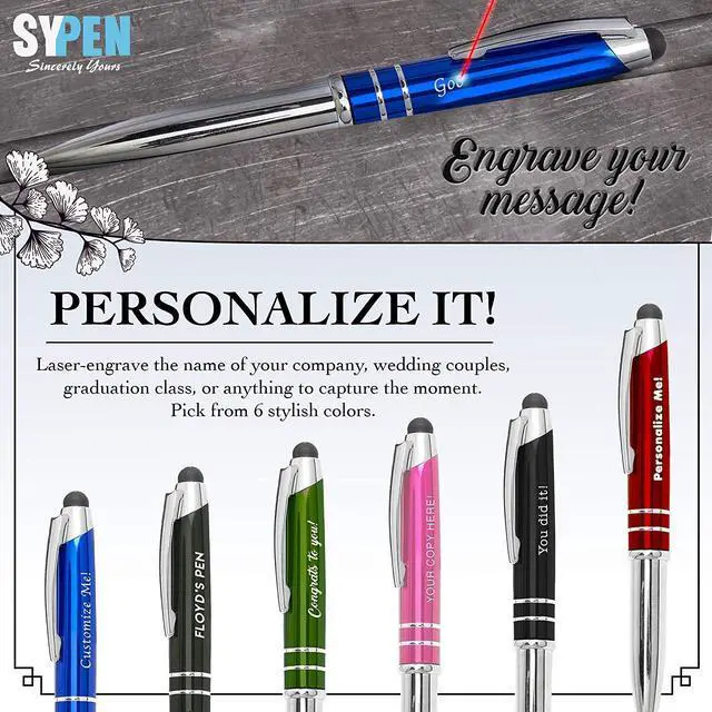 Alt view image 4 of 5 - Personalized Pens with your Custom Text or Logo- Bulk 50 Pack- for Marketing, Parties, and Events, 3 in 1 LED Flashlight + Ballpoint Pen + Stylus for Touchscreen Devices, Green