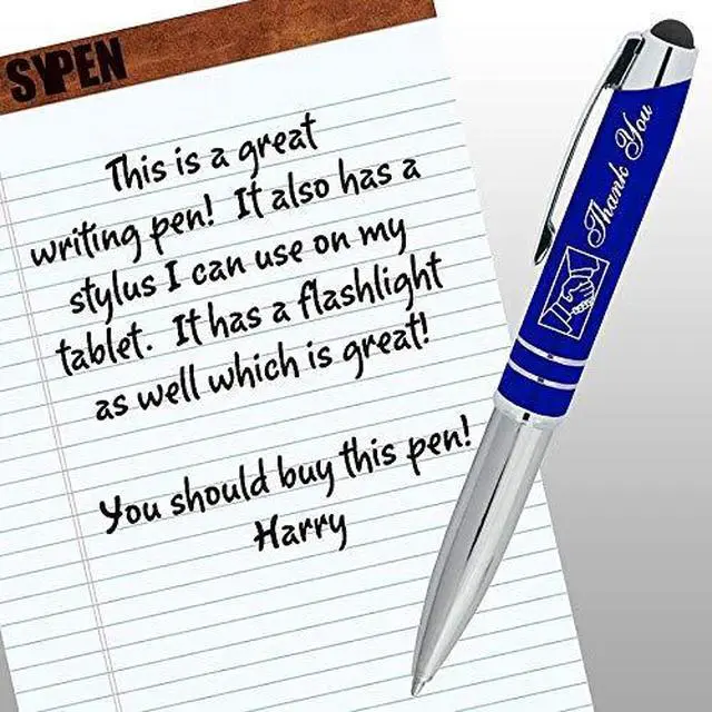 Alt view image 4 of 7 - Personalized Pens with Your Custom Text or Logo- Bulk 50 Pack- for Marketing, Parties, and Events, 3 in 1 LED Flashlight + Ballpoint Pen + Stylus for Touchscreen Devices, Blue