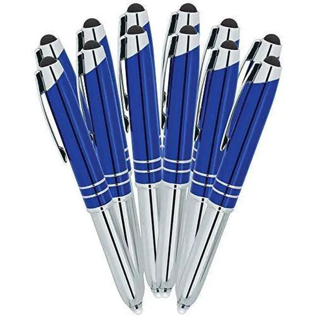 Alt view image 5 of 7 - Personalized Pens with Your Custom Text or Logo- Bulk 50 Pack- for Marketing, Parties, and Events, 3 in 1 LED Flashlight + Ballpoint Pen + Stylus for Touchscreen Devices, Blue