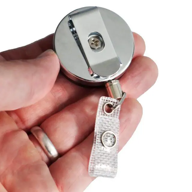 Alt view image 5 of 7 - Bulk 25 Pack - Heavy Duty Badge Reel with Metal Cord and Belt Clip - All Metal Retractable I'd, Key Holder with Steel Wire Cable - Black & Chrome Finish by (Black/Silver)
