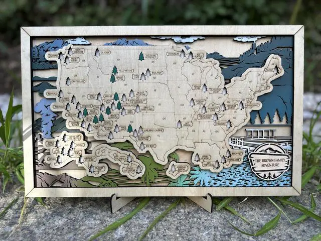 Alt view image 6 of 7 - Wooden US National Parks Map Wall Art, National Park Checklist Wall Decor, Birthday Gifts for Boys,Traveler Gifts for Dad, Men, Women, Husband, Wife,Gift for Outdoor Lover (XL - 34×21 inch)