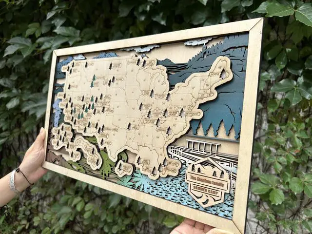 Alt view image 4 of 7 - Wooden US National Parks Map Wall Art, National Park Checklist Wall Decor, Birthday Gifts for Boys,Traveler Gifts for Dad, Men, Women, Husband, Wife,Gift for Outdoor Lover (XL - 34×21 inch)