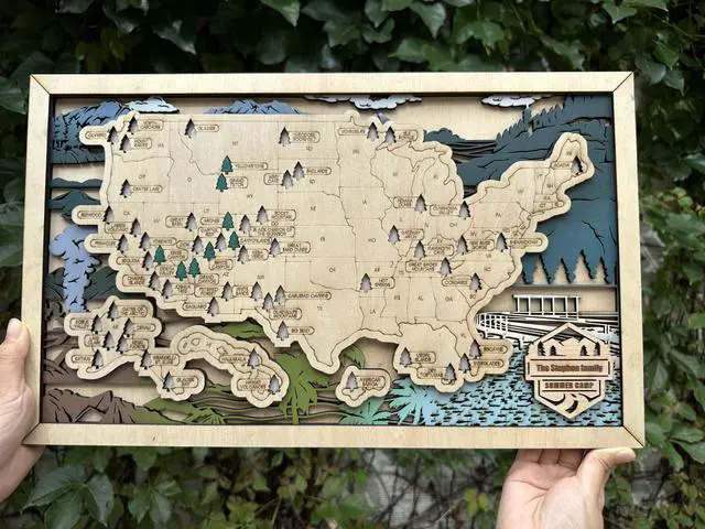 Alt view image 5 of 7 - Wooden US National Parks Map Wall Art, National Park Checklist Wall Decor, Birthday Gifts for Boys,Traveler Gifts for Dad, Men, Women, Husband, Wife,Gift for Outdoor Lover (XL - 34×21 inch)