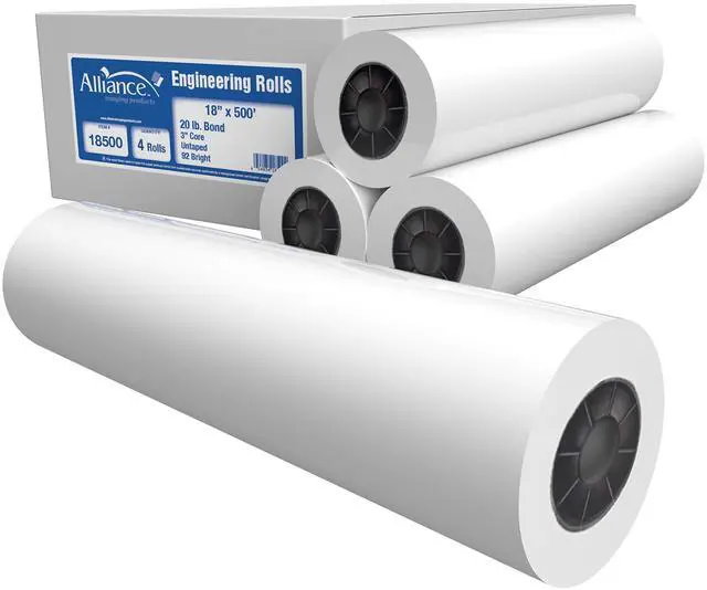 Main image of Wide Format Paper Rolls, 20lb with 3" Core (18 In x 500 Ft | 3" Core, 20lb | 4 Rolls)