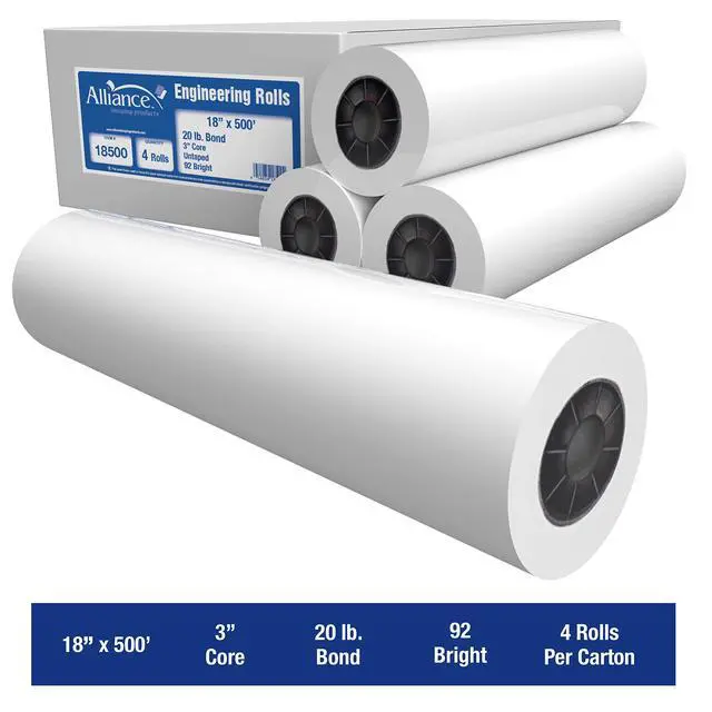 Alt view image 2 of 7 - Wide Format Paper Rolls, 20lb with 3" Core (18 In x 500 Ft | 3" Core, 20lb | 4 Rolls)