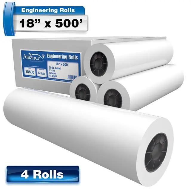 Alt view image 3 of 7 - Wide Format Paper Rolls, 20lb with 3" Core (18 In x 500 Ft | 3" Core, 20lb | 4 Rolls)