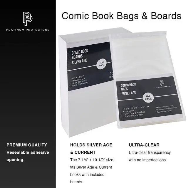Alt view image 3 of 4 - 1000 Comic Book Bags and Boards for Silver Age, Current/Modern Case of Resealable Premium Sleeves - Full Case - Adhesive Now on The Back of The Bag