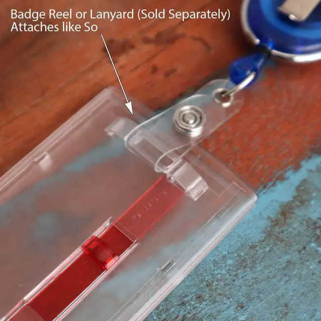 Alt view image 5 of 7 - Bulk 50 Pack - Frosted Vertical Rigid Badge Holder I.D. Card Dispenser with Easy Access Red Extractor Slide - Clear Hard Plastic with Thumb Tab by