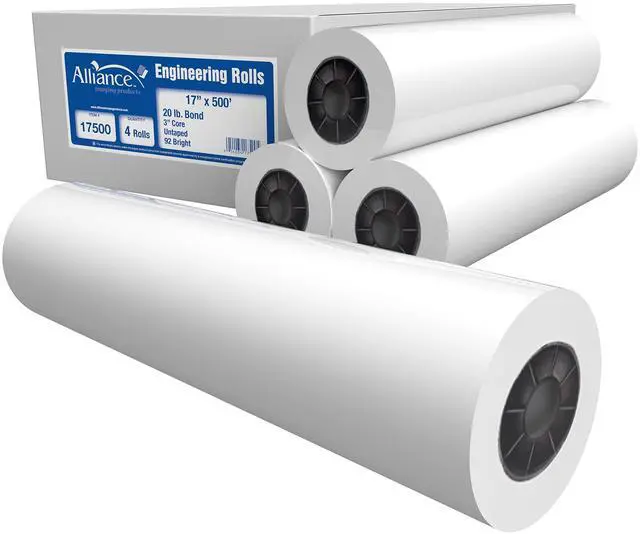 Main image of Wide Format Paper Rolls, 20lb with 3" Core (17 In x 500 Ft | 3" Core, 20lb | 4 Rolls)