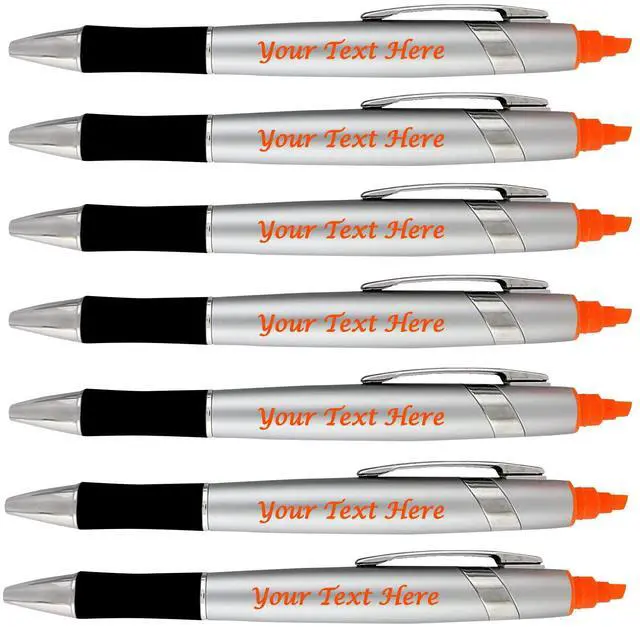 Main image of Personalized Pens with Highlighter -200 Pack Bulk-Free Imprint - 2 In Bible Highlighter with Ballpoint Pen Combo- add Custom Name, Logo or Gift Message- Black Ballpoint Ink, Orange Color