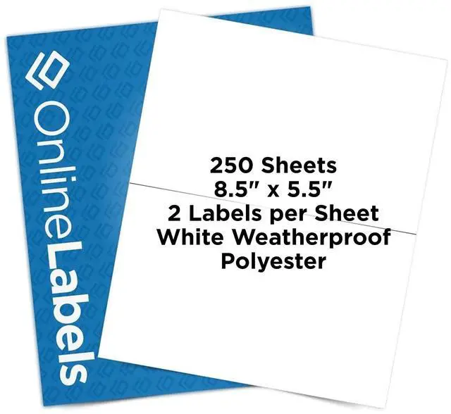 Main image of 8.5 x 5.5 Waterproof White Polyester Shipping Labels (Laser Printers Only) - Pack of 500 Labels, 250 Sheets - OnlineLabels