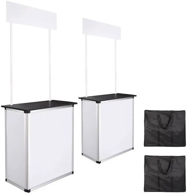 Main image of 2 Set Pop Up Promotional Counter with Header Board | Aluminum Frame, Foldable Customizable Branding Panel, Internal Storage, Includes Carrying Bag (2 Set)
