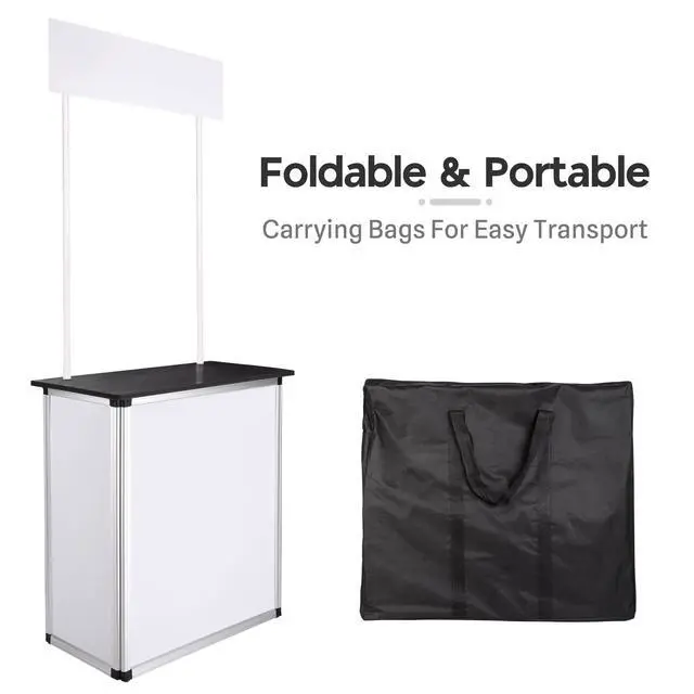 Alt view image 2 of 7 - 2 Set Pop Up Promotional Counter with Header Board | Aluminum Frame, Foldable Customizable Branding Panel, Internal Storage, Includes Carrying Bag (2 Set)