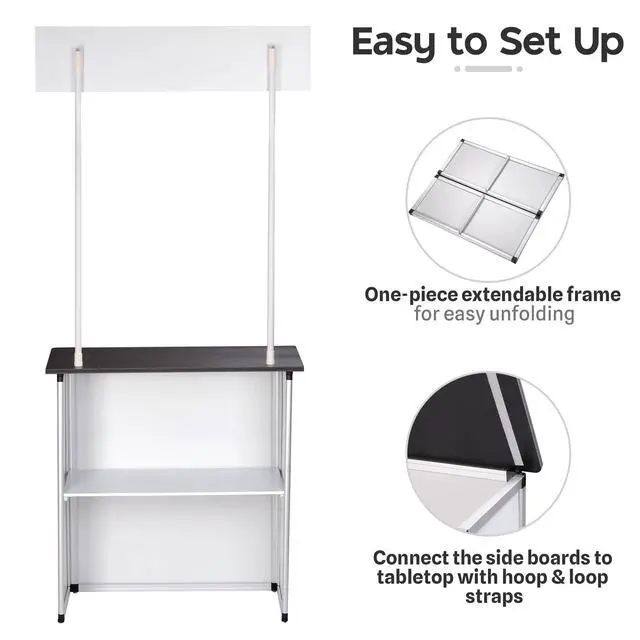 Alt view image 3 of 7 - 2 Set Pop Up Promotional Counter with Header Board | Aluminum Frame, Foldable Customizable Branding Panel, Internal Storage, Includes Carrying Bag (2 Set)