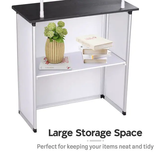 Alt view image 5 of 7 - 2 Set Pop Up Promotional Counter with Header Board | Aluminum Frame, Foldable Customizable Branding Panel, Internal Storage, Includes Carrying Bag (2 Set)