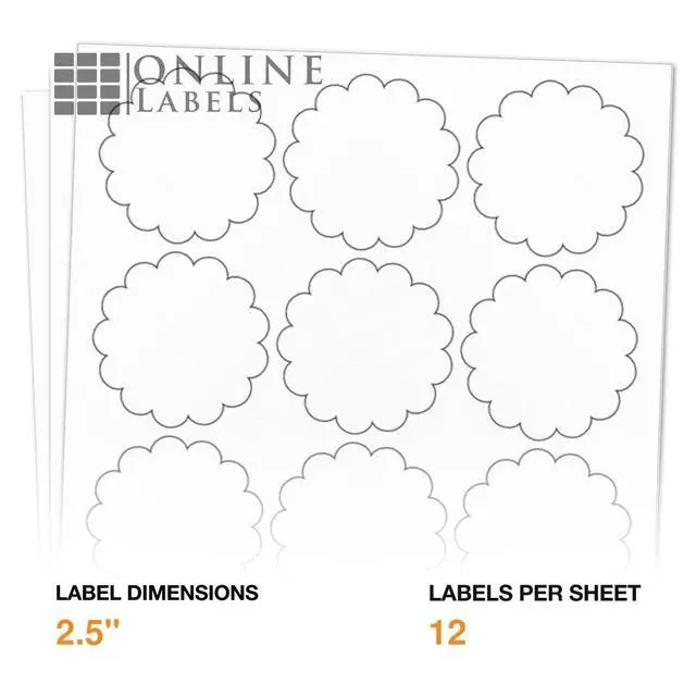Alt view image 2 of 6 - 2.5 Inch Scalloped Round Labels - Pack of 12,000 Labels, 1,000 Sheets - Inkjet/Laser Printer