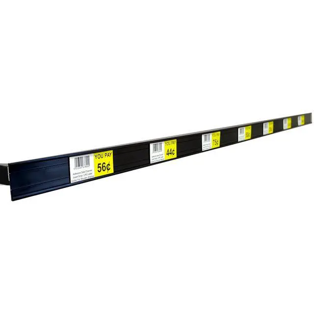 Alt view image 4 of 7 - Adhesive Data Channels, 48" L x 1.25" H Stick on C Channels & UPC Label Holder For Wood, Metal & Plastic Shelves, Black, 50 Pack