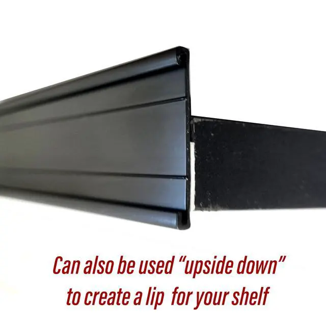 Alt view image 6 of 7 - Adhesive Data Channels, 48" L x 1.25" H Stick on C Channels & UPC Label Holder For Wood, Metal & Plastic Shelves, Black, 50 Pack